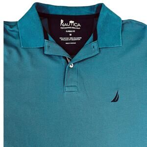 Nautica Performance Deck Polo Classic Fit Deep Teal Green Cotton Blend Shirt Med